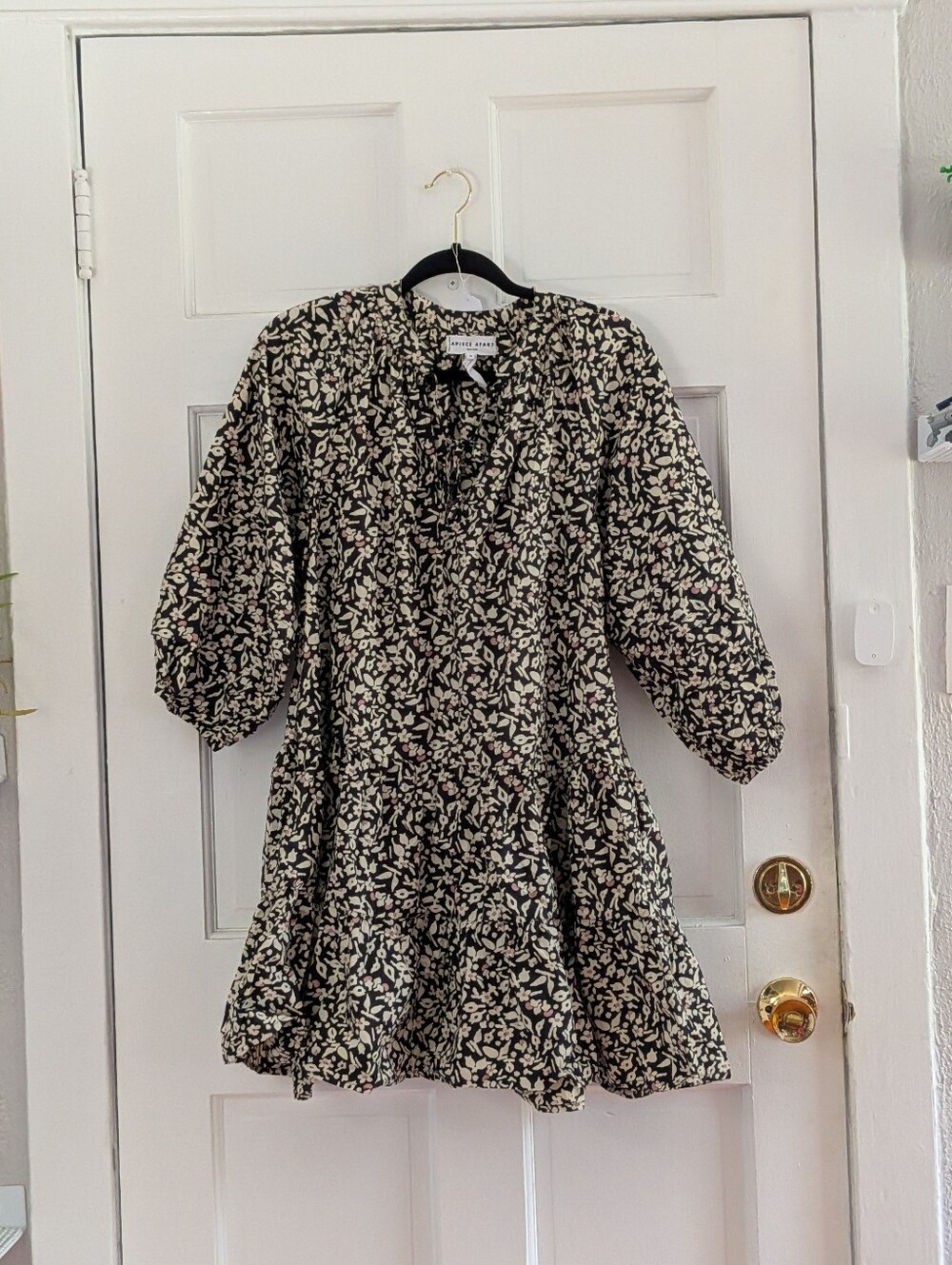 Apiece Apart Alessa Mini Dress Tiny Flowers Stamp Black Floral Cotton Size M - Picture 2 of 5